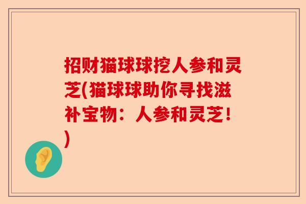 招财猫球球挖人参和灵芝(猫球球助你寻找滋补宝物:人参和灵芝!)-第1张图片-卓越灵芝孢子粉 招财猫球球挖人参和灵芝(猫球球助你寻找滋补宝物:人参和灵芝!)-第1张图片-卓越灵芝孢子粉