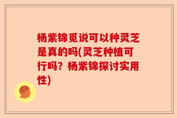 杨紫锦觅说可以种灵芝是真的吗(灵芝种植可行吗?杨紫锦探讨实用性)-第1张图片-卓越灵芝孢子粉 杨紫锦觅说可以种灵芝是真的吗(灵芝种植可行吗?杨紫锦探讨实用性)-第1张图片-卓越灵芝孢子粉